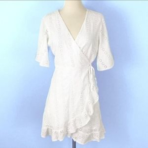 Eyelet white wrap dress